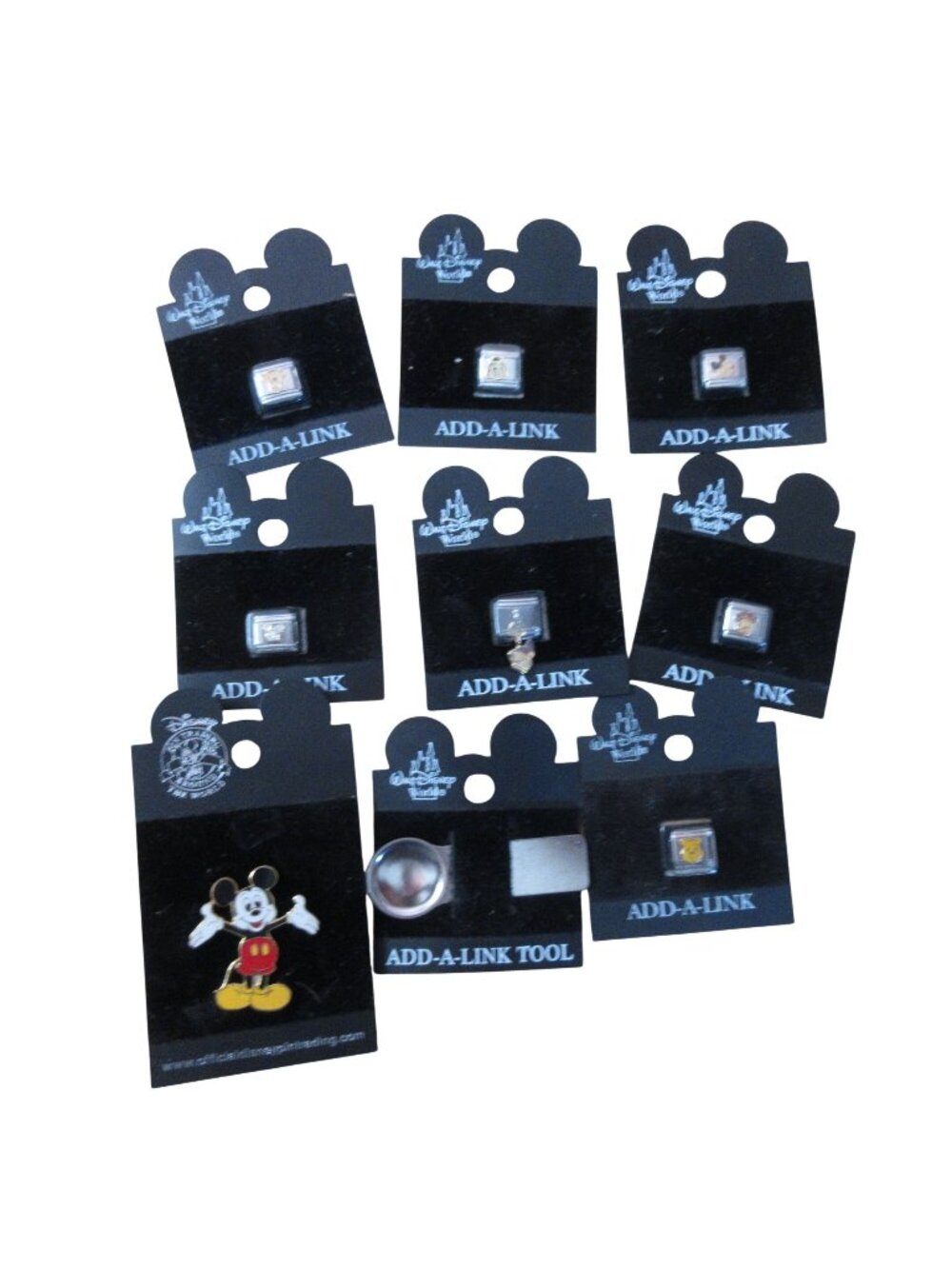 Lot of 7 Walt Disney World Add-A-Link PLUS Add-A-Link Tool & Mickey Mouse Pin
